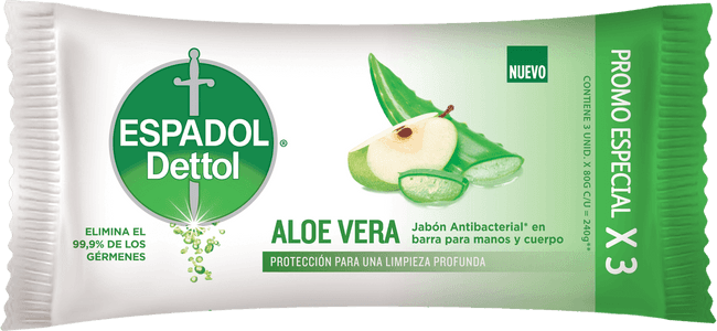 Espadol Dettol Jabón en Barra x3 Aloe Vera